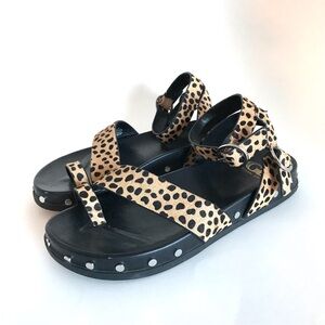 Gianni Bini Leopard Print Ankle Wrap Leather Sandals (8.5)